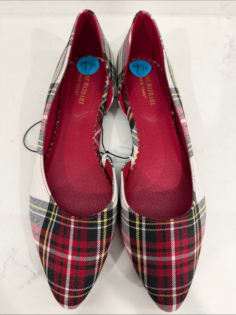 Isaac Mizrahi Red Plaid Pointed-Toe Flats with Black & White Accents